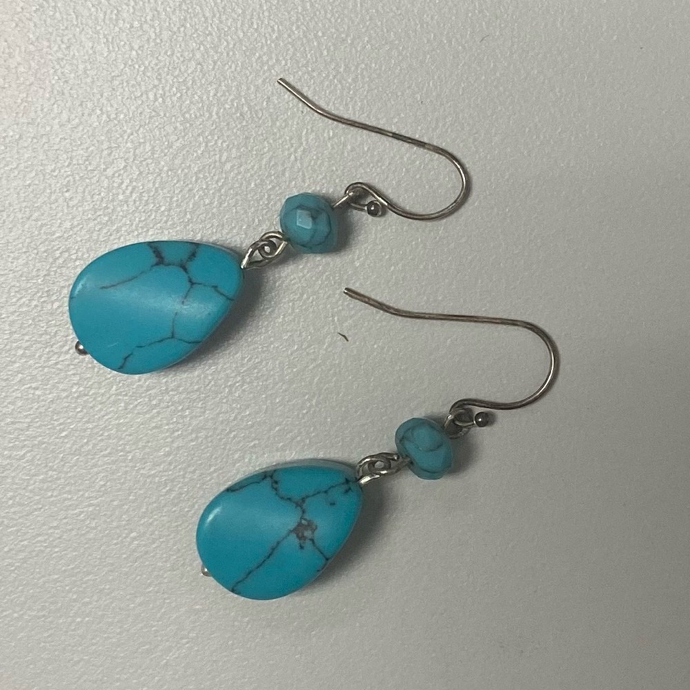 Turquoise Teardrop Earrings with Silver Accent